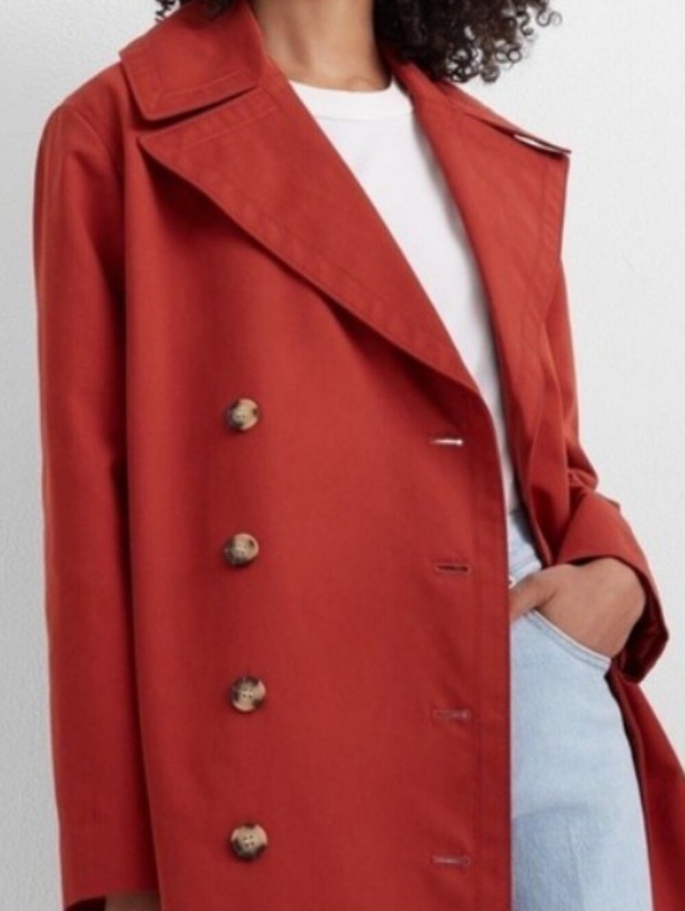 Club Monaco Ohdette Double-Breasted Long Rust Red Trench Coat